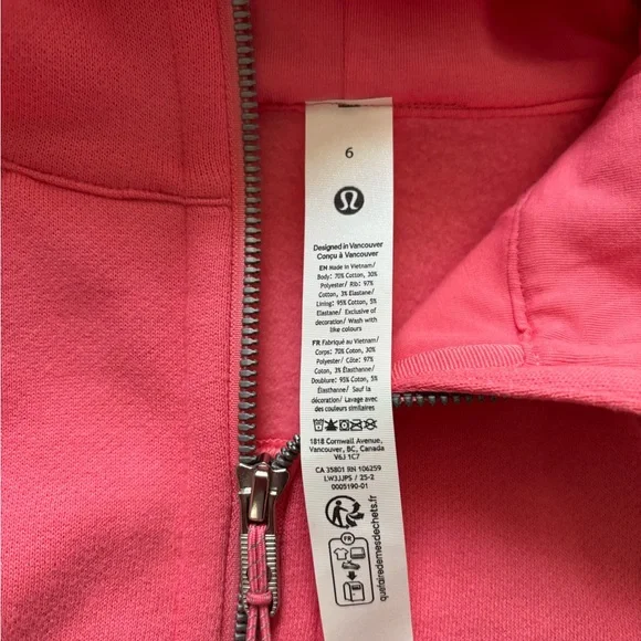 LULULEMON SCUBA FULL-ZIP CROPPED HOODIE IN SAKURA PINK SZ 6 NWT - Picture 7 of 7